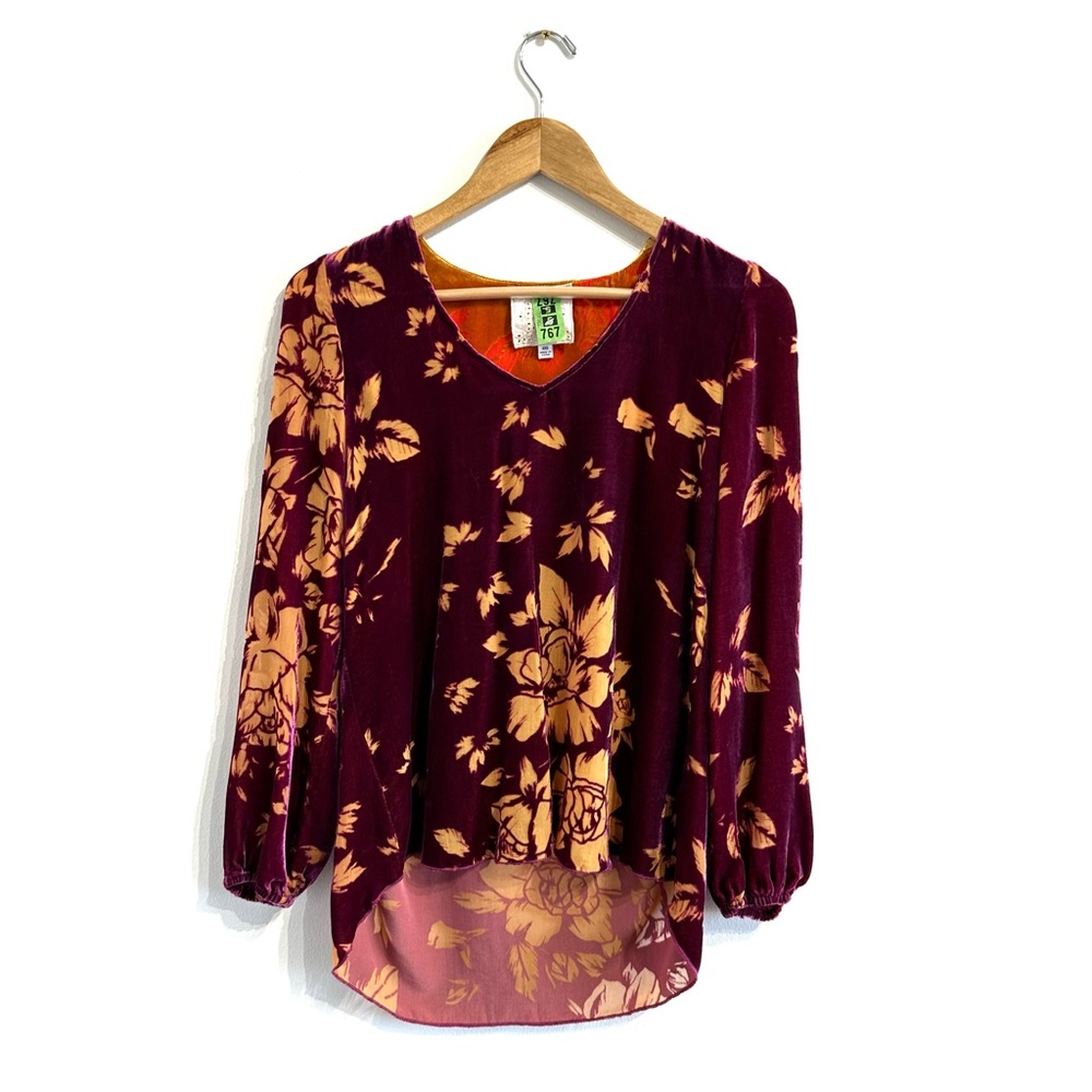 Johnny Was Vida Blouse velvet burnout floral print v-neck Saint Lucia